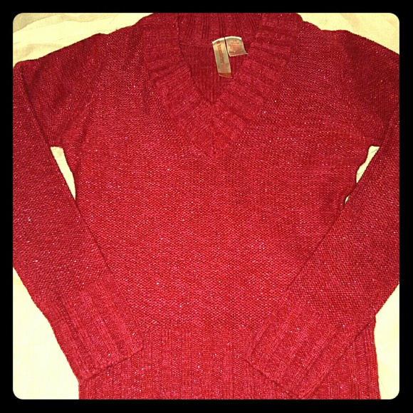 Deep Ruby Red Shimmery Knit Sweater