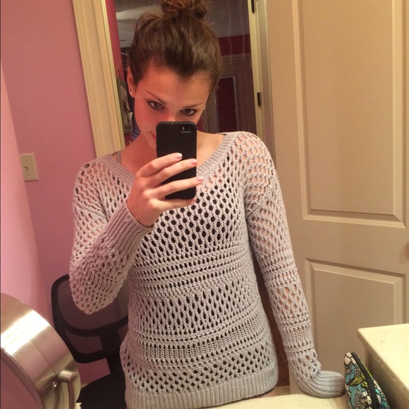 Gray, Open Knit Sweater