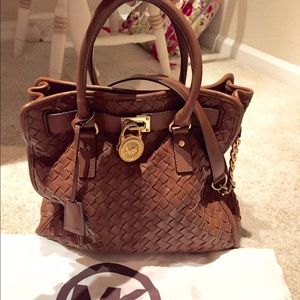 Michael Kors Woven Brown Hamilton Large Tote