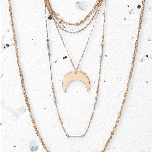 Layered Moon Charm Necklace