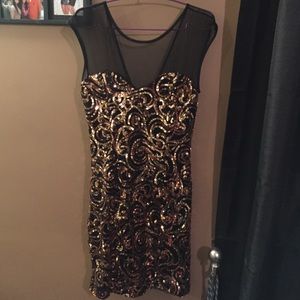 Black & gold sequin dress w/ mesh-NEVER BEEN WORN!