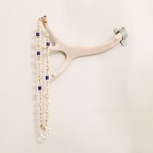 J. Crew Statement Necklace, Blue & Gold w/ Pearls