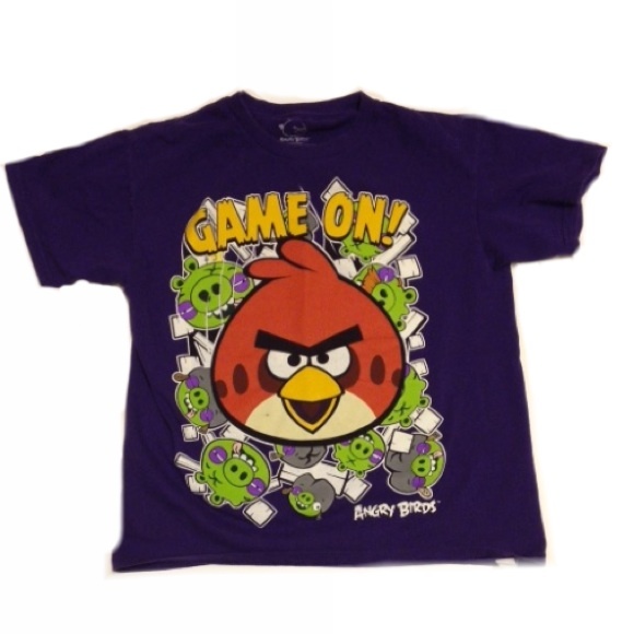 M4) Kids Purple Angry Bird T-Shirt unisex Sz 10/12 - Picture 1 of 5