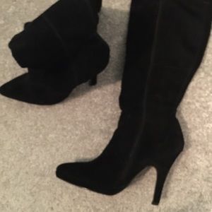 Black suede knee high boots