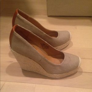 Nine West beige canvas wedges - never worn