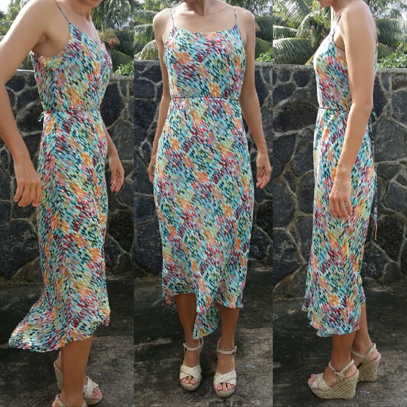 Rainbow rectangle silk chiffon dress neiman marcus - Picture 2 of 4