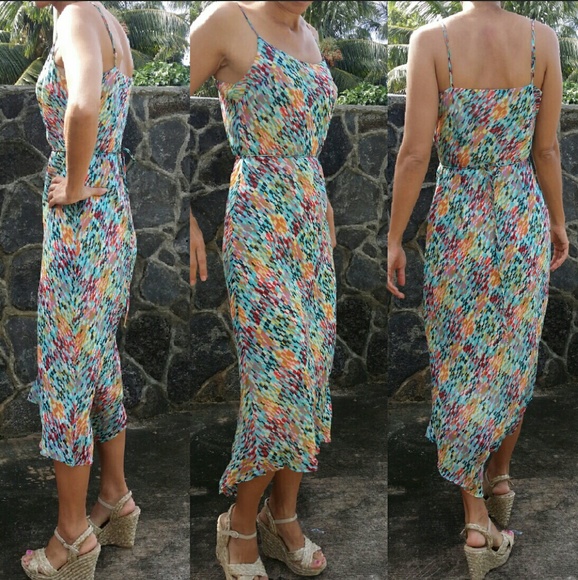 Rainbow rectangle silk chiffon dress neiman marcus - Picture 3 of 4