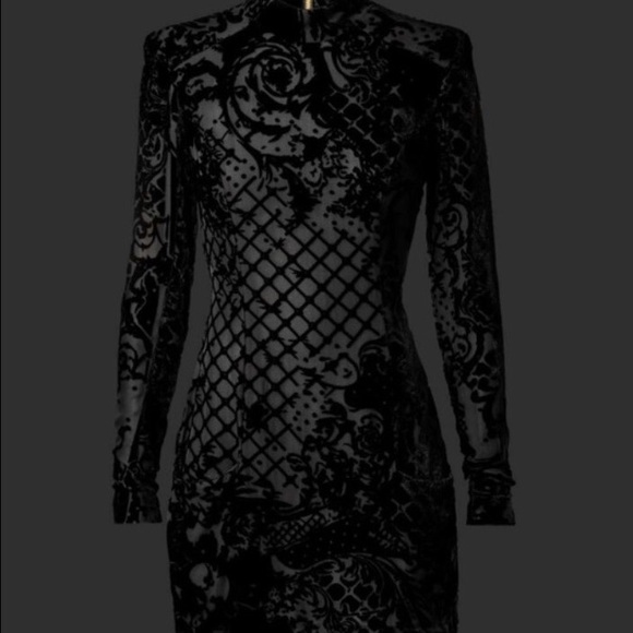 BALMAIN PARIS H&M VELVET/SILK BLEND BLACK DRESS