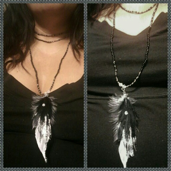 Long Feather Necklace ~ Handmade - Picture 2 of 3