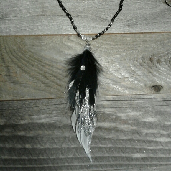 Long Feather Necklace ~ Handmade - Picture 3 of 3