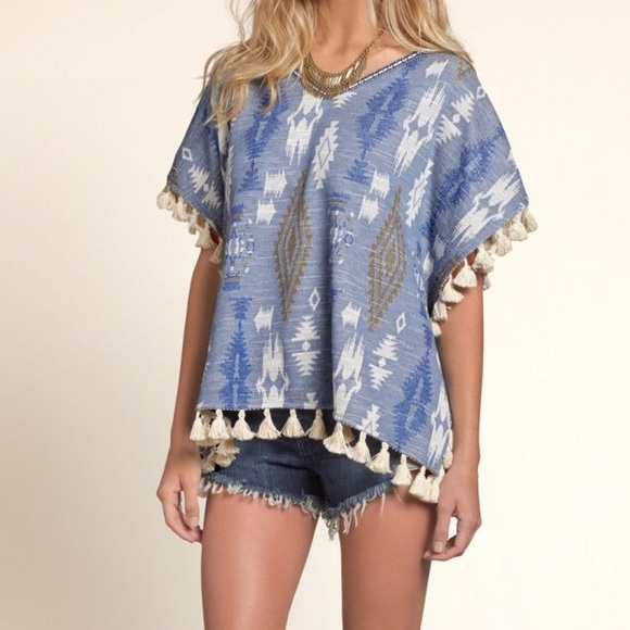 Hollister Sweaters - Aztec Poncho with small tassels - Hollister