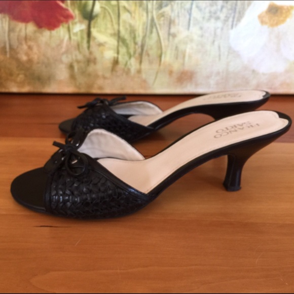 Franco Sarto Shoes - Black woven leather slip on mules