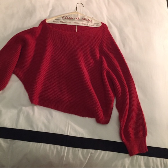 free people red off-the-shoulder sweater