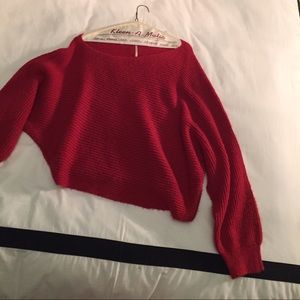 free people red off-the-shoulder sweater