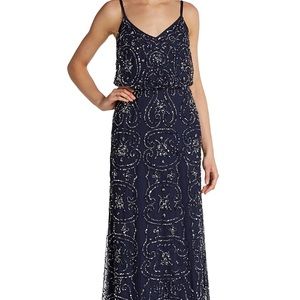 Adrianna Papell Embellished Blue Sheer Gown