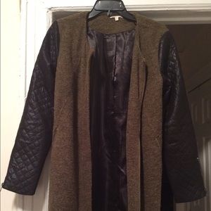 Army Green and Black Leather Coat