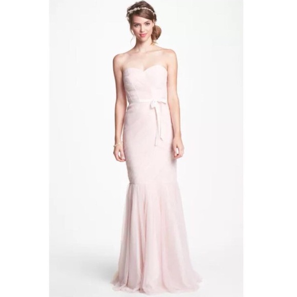 monique lhuillier blush bridesmaids dress mermaid