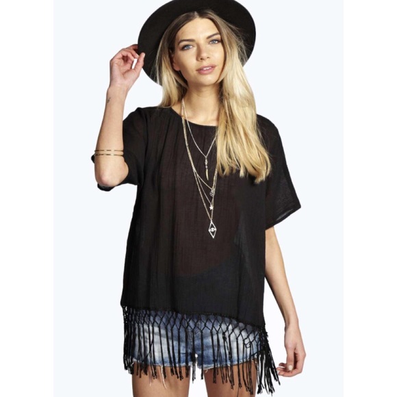 Tops - Black fringe top
