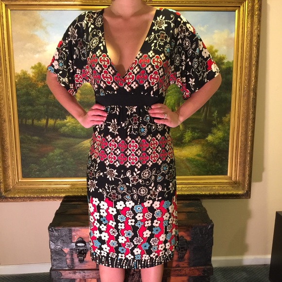 Deep V Cut Print Dress