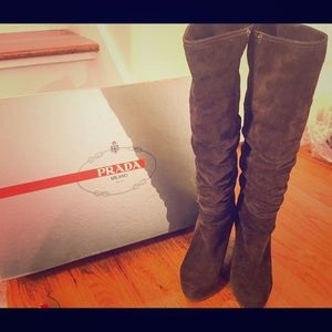 Prada brown suede wedge boots