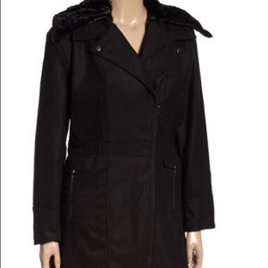 Wool Blend Coat with Fur Collar