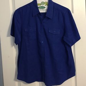 Blue button down linen top