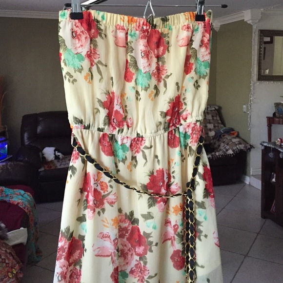 Strapless floral high-low dress