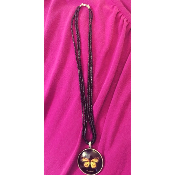 Black 3 layered butterfly necklace