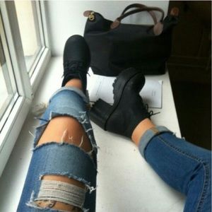 Leather platform booties