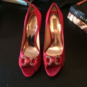 Badgley Mischka red satin pumps size 10