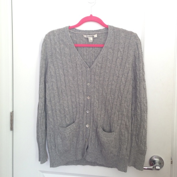 Gray cable knit button down sweater