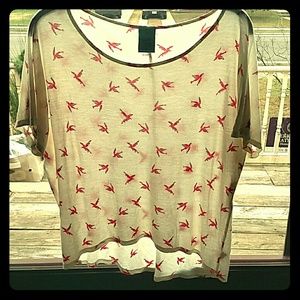 Printed Bird Short Sleeved Top