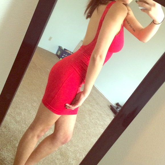 red backless American apparel dress