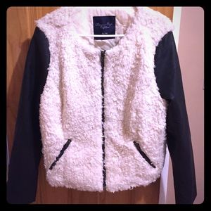 AE collarless faux shearling bomber