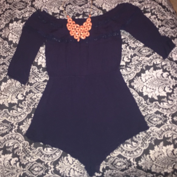 Navy off the shoulder romper