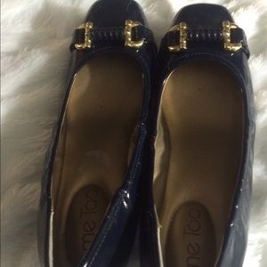 Navy blue hidden wedge shoes