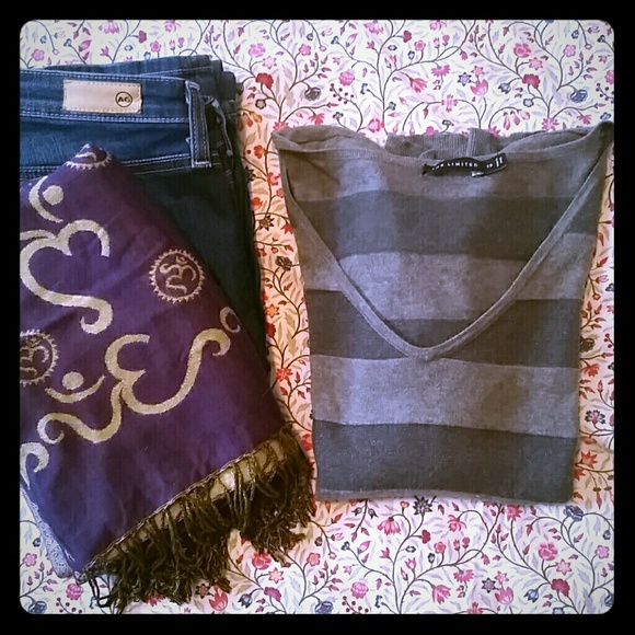 The Limited Metallic V-neck Stripe Sweater