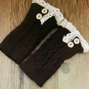 NWT Dark Brown Knitted Lace Trim Boot Cuffs Socks!