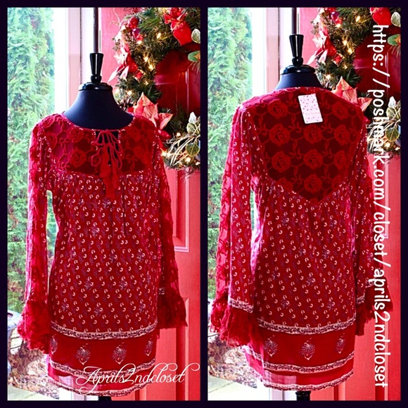 ❌SOLD❌FREE PEOPLE Boho Dress Crochet Lace - Picture 3 of 6