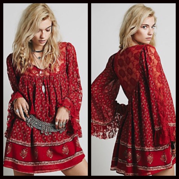❌SOLD❌FREE PEOPLE Boho Dress Crochet Lace - Picture 4 of 6