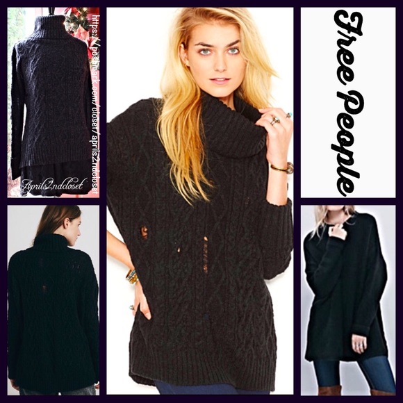 ❌SOLD FREE PEOPLE Black Sweater Tunic - Picture 3 of 3