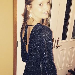 Sparkle navy open back dress.