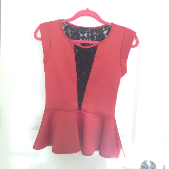 Cute sexy lace and coral peplum top