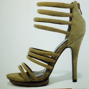 Brand new never worn strap heels taupe color 8.5