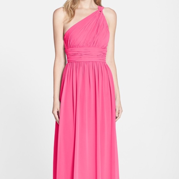 Donna Morgan Ruched One-Shoulder Chiffon Gown
