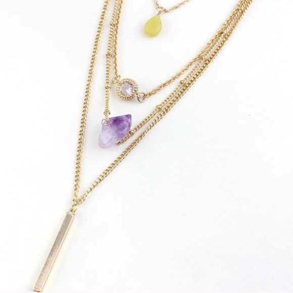 J Jewelista Jewelry - 18kgp layered amethyst, jade, crystal, necklace
