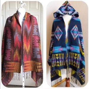 MULTI COLORED HOODED FRINGE SHAWL [left item]