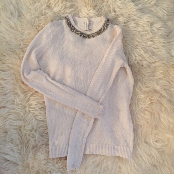 Beaded neck holiday sweater