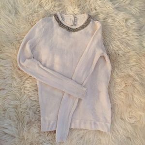 Beaded neck holiday sweater