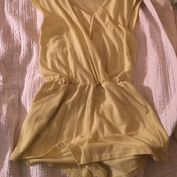 Yellow American Apparel romper with pockets sz L